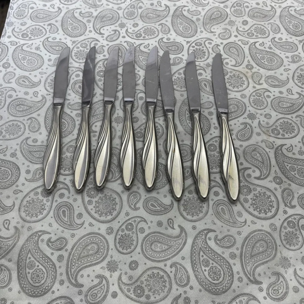 Vintage Stainless Steel Dinner Knives 9pc Swirl Handle MCM Style